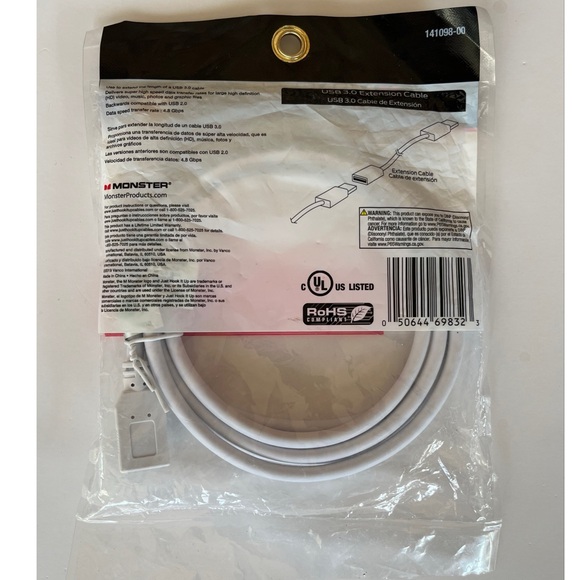 Monster Just Hook It Up High Performance USB Extension Cable 6ft Datacom - Picture 2 of 2